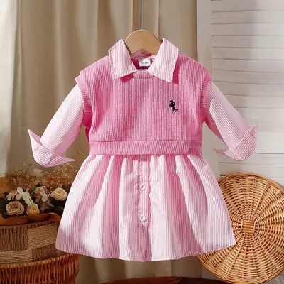 Baby Mädchen Kleidung 0-3J. Mädchen Herbst-Frühling Langarm Streifenhemd Kleid + Strickweste