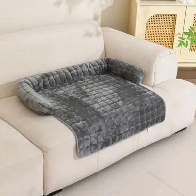 Flannel Quilted Embroidered Pet Bed, Machine Washable, Scratch-Resistant - 9