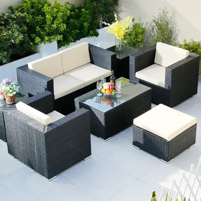Rattan Garden Sofa Set with Table and Chairs, Outdoor Lounge