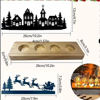 Wooden Christmas Tree Candle Holder with Solid Wood Base - 8