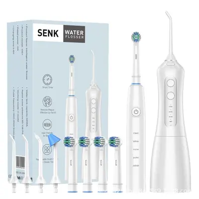工厂定制跨境专供SENK电动冲牙器便携水牙线电动牙刷旋转圆头组合
