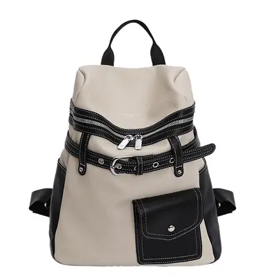 Women's Double Shoulder Backpack, Color-block Patchwork Design, School and Daily Use - 7