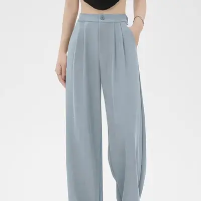 Damen-Anzughose, hohe Taille, locker, gerades Bein, Weitenschnitt - 12