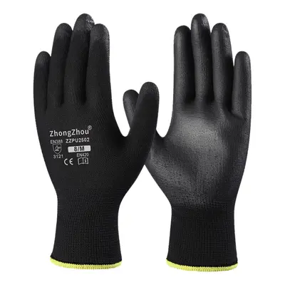 PU Coated Work Gloves, Thin Black Nylon, Anti-Static - 8