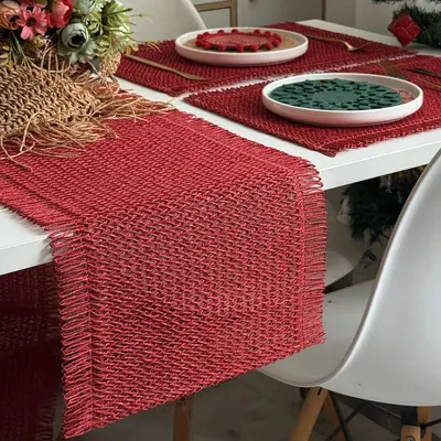 Jute Table Runner, Mixed Colour Woven Retro Table Cover, Decorative Long Towel with Tassel - 12
