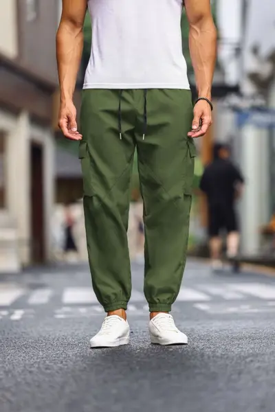 Erkek Çok Cepli Kargo Pantolon Retro Rahat Jogger Pantolon - 8