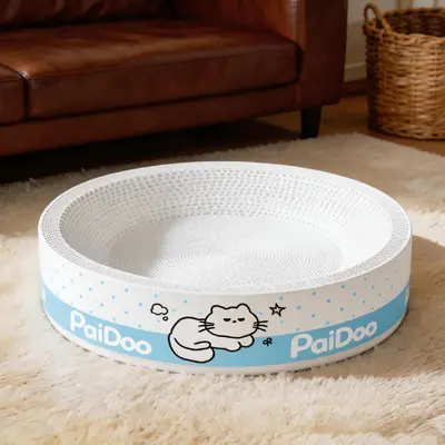 Weiße Kuh Katzenkratzbrett aus Karton, extra groß mit Katzenbett - 7