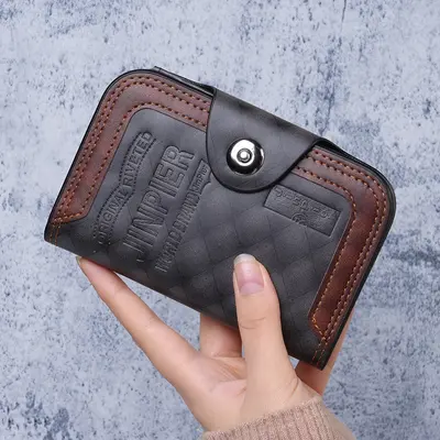 Men's Short Wallet, Retro Genuine Leather, Zipper Coin Pocket and Multiple Card Slots - 5
