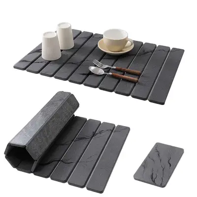 Diatomaceous Earth Dish Drying Mat Set, Foldable, Absorbent - 7