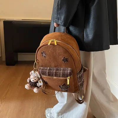 Vintage Suede Women's Backpack, Large Capacity, Campus School Bag - 9