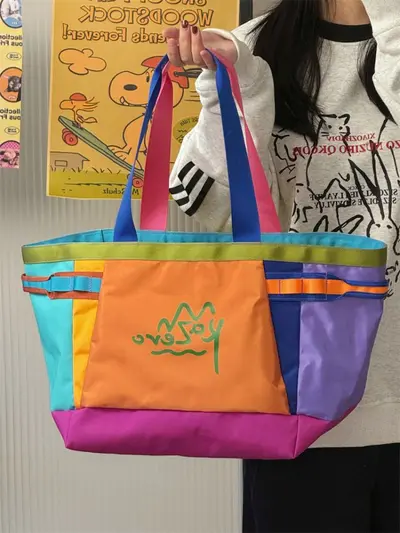 Cross-border New Girl School Single Shoulder Bag Large Capacity Cartoon Cute Tote Bag Dopamine Color Block Handbag - 5