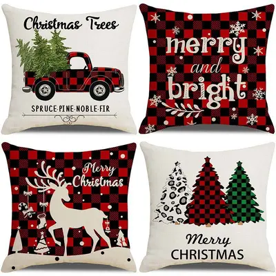 Weihnachts-Plüsch-Kissenbezug Heimtextilien vierteiliges Set Wohnzimmer Sofakissen weiche Rückenkissen Schlafzimmer Kopfkissenbezug
