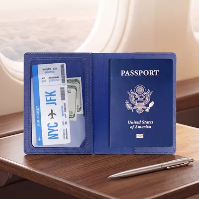 Cross-border In-stock Thick PU Leather Passport Holder with Customizable Logo, Hot-stamped Airplane Passport Book Protective Cover