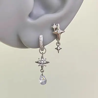 Star Zirconia Earrings with Sparkling Water Drop Design