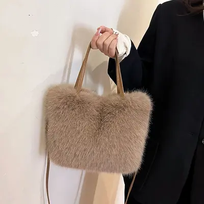 Kadın Çapraz Askılı Peluş Çanta, Tote Çanta Modeli, Sonbahar ve Kış - 3