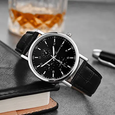Luxuriös aussehende Nischenquarzuhren für Herren vom Hersteller, Herrendekorative Uhren im Großhandel, schlichte Herrenuhr mit Lederarmband. - 11