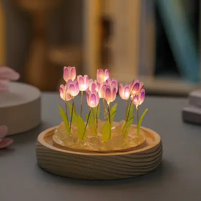 Lale gece lambası el yapımı diy malzeme paketi yaratıcı masaüstü atmosfer ışığı süsleri kızlar için 520 Sevgililer Günü hediyesi - 8