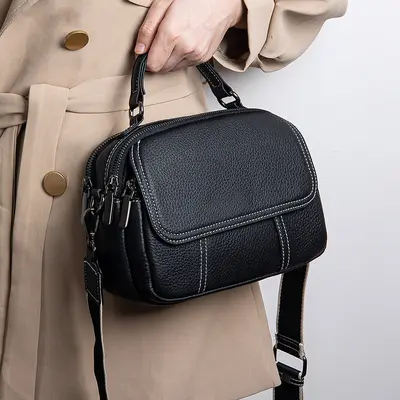 Genuine Leather Small Round Women's Bag, Single Shoulder, Korean Style - 8