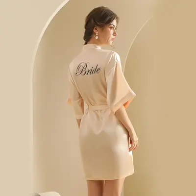 gelin gelin robe bathrobe ladies nightgown wedding makeup bridesmaid group wedding kimono imitation silk cardigan robe - 10