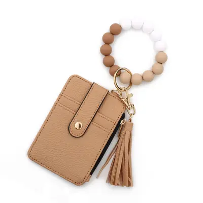 Folded Document and Card Holder Wallet, Solid Color Leather, Silicone Bracelet - 8