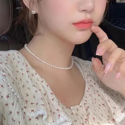 Pearl necklace, women's, double layer, clavicle, delicate chain - 8