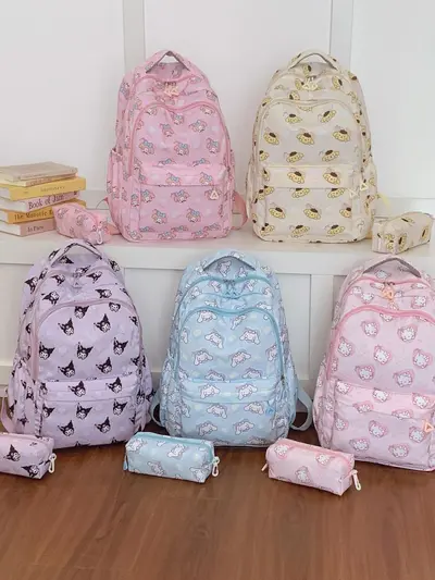 Damen-Nylonrucksack mit großem Fassungsvermögen und Cartoon-Aufdruck