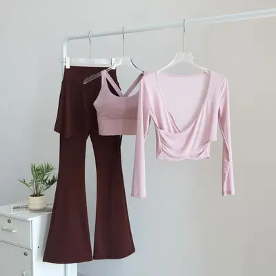 Yoga-Hose mit hohem Bund, Langarmshirt, 3-teiliges Set - 7