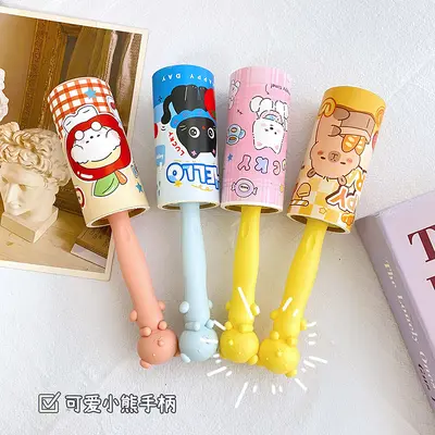 Creative Cute Vertical Cartoon Lint Roller Drum Set Paper Tape Portable Long Handle Plastic Household Bedding Hair Remover
