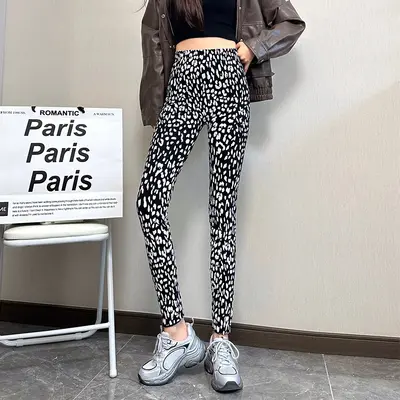 Women's Leopard Print Nine-Point Leggings, High Waist, Thin Summer - 7