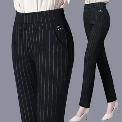 Damenhose mit elastischem hohem Bund, gerade geschnitten, Frühjahr - 3