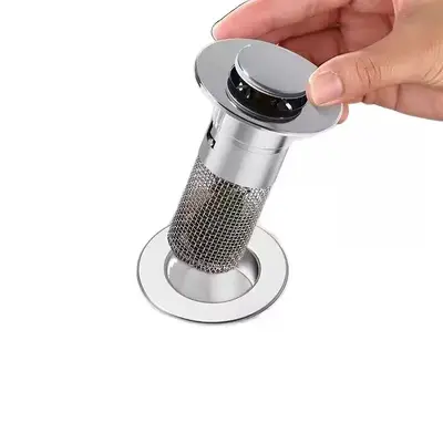 Paslanmaz Çelik Ağ Halkası Lavabo Zıplayan Çekirdek Su Tahliye Cihazı Basmalı Tip Lavabo Evrensel Paslanmaz Çelik Zıplayan Çekirdek Filtre Koku Önleyici