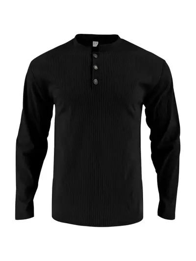 Men's plus size solid color button corduroy long sleeve T-shirt - 9