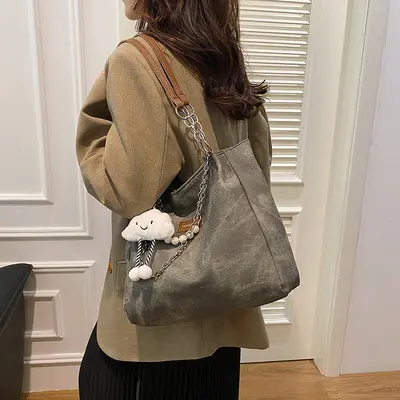 Korean Style Women's School Bag, Simple Shoulder Tote, Large Capacity - 2