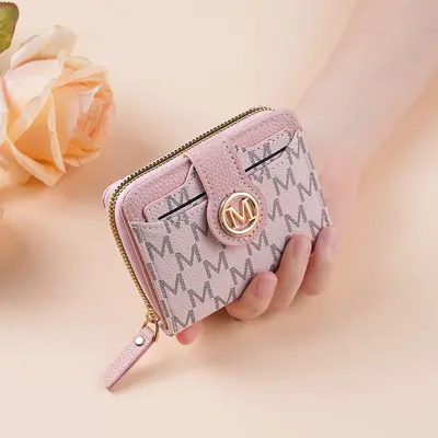 Women's Short Zipper Coin Purse, Printed Letters, M Element Vintage Floral Pattern