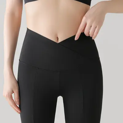 Damen Yogahose mit V-Taille und Schlitz, hohe Taille - 2