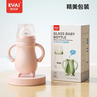 Babyflasche mit breitem Hals, Silikonhülle, stoßfestes Glas