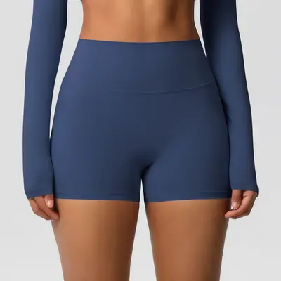 Solid Color Double-Sided Brushed High-Waist Butt-Lifting Women's Yoga Shorts, Running and - 9