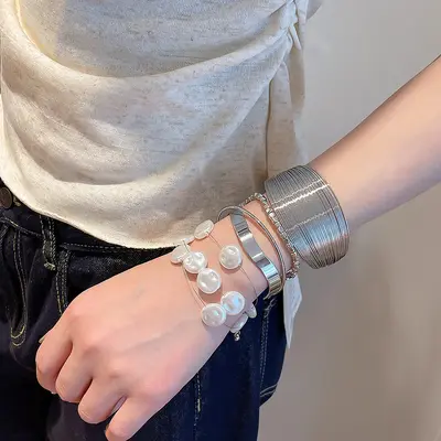 Silver bracelet rhinestone minimalist fashion women's jewelry