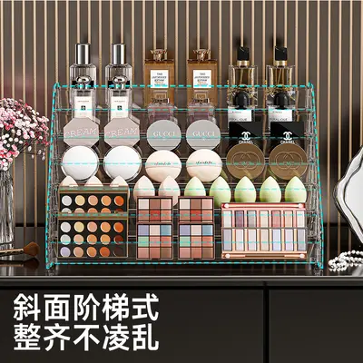 Transparente trapezförmige Kosmetik-Organizer Box Schminktisch Tischplatte Aufbewahrungsregal Make-up Pinsel Lippenstift Parfüm Aufräum- und Präsentationsständer - 4