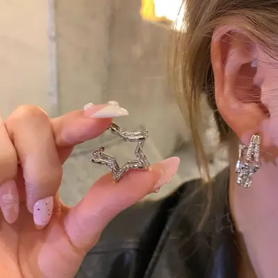 Minimalist metal pentagram stud earrings for women unique design