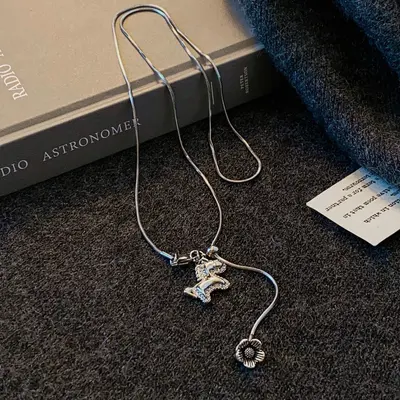 Vintage wooden horse pendant necklace, long sweater chain - 8