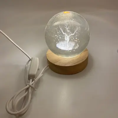 Kauçuk ahşap aydınlık kristal taban USB arayüzü 5V anahtarı aydınlık taban gece lambası masif ahşap yuvarlak lamba tutucu - 7