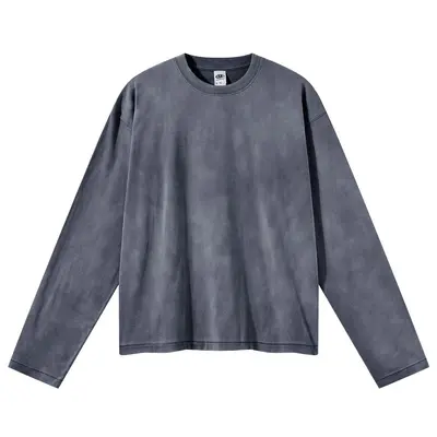 Herren-Langarm-T-Shirt, locker, Rundhals, 100 % Baumwolle, gewaschen - 8