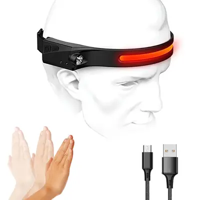 Sensor Silicone Headlamp, USB Rechargeable, COB Red Light, for Cycling and Running - 9