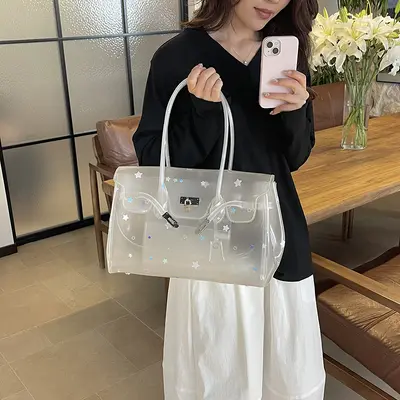 Polka Dot Jelly Tote Bag, Large Capacity Commuter Underarm Bag - 9