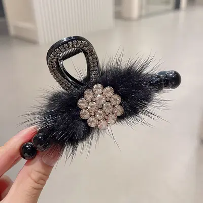 Haarspange aus Minzfell mit Steinen für Herbst und Winter, vielseitig und elegant, leichte Luxus-Haarspange im Hai-Stil, schicke Haarspange für den Hinterkopf, trendiges Haarzubehör. - 11