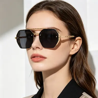 Polarized Men's Sports Sunglasses Metal Frame Double-Bridge Retro Style - 3