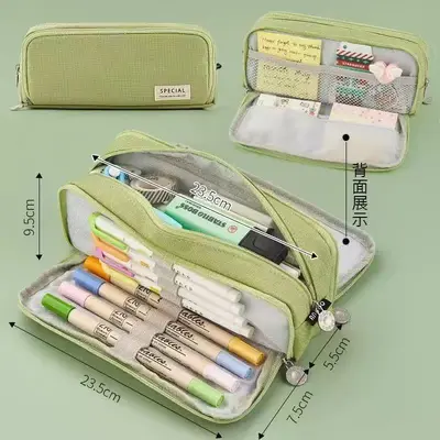 Large-Capacity Oxford Cloth Pencil Case, Double Zip, Korean Style - 10