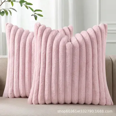 Rabbit Hair Pillow Cover Striped Plush Nordic Style Sofa Cushion ins Style Home Decor Striped Rabbit Hair Pillow Cover - 8