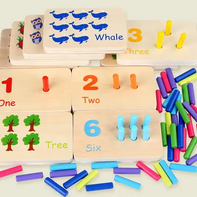 Holz-Lernstäbe für Kleinkinder, Montessori Sensorik-Mathematik, Farberkennung, Steckspielzeug, pädagogisches Spielzeug - 3